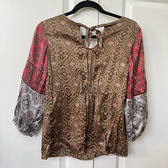 Anthropologie Odd Molly Silk Top Womens 0/XS Paisley Boho Peasant - Picture 4 of 9